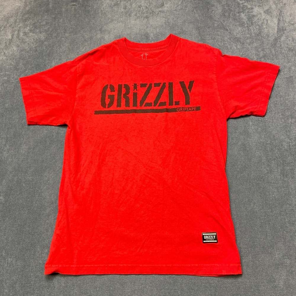 Grizzly Griptape T-Shirt Mens Medium Red Cotton Graphic Round Neck Short Sleeve